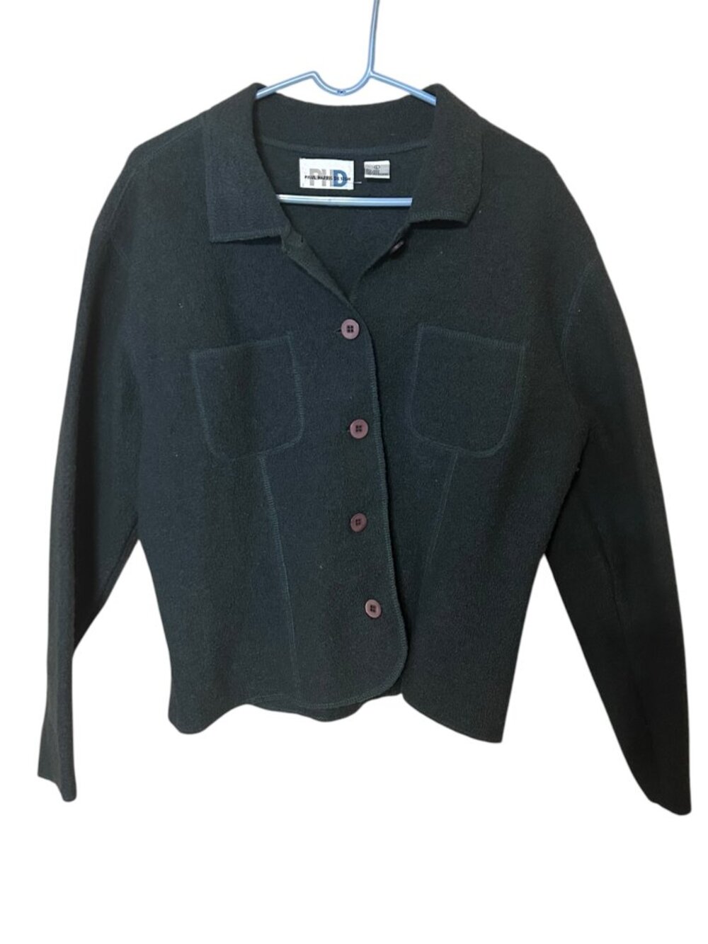 Vintage Paul Harris Design Boiled Wool Jacket Forest Green Button Front Women's